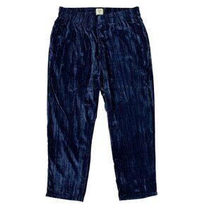 Tina Jo Navy Crushed Velvet Pull On Pants Relaxed Fit Boho Loungewear Large